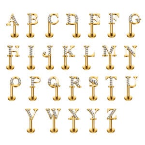 SG4146 -Gold Plated Titanium Internally Threaded Labret with CZ Initial Letter Top