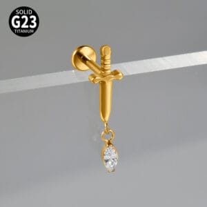 SG4001-3 Implant Grade F-136 Titanium Dagger Labret with Marquise Drop