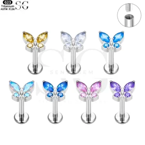 SG4002 Implant Grade F-136 Titanium Gem Butterfly Labret