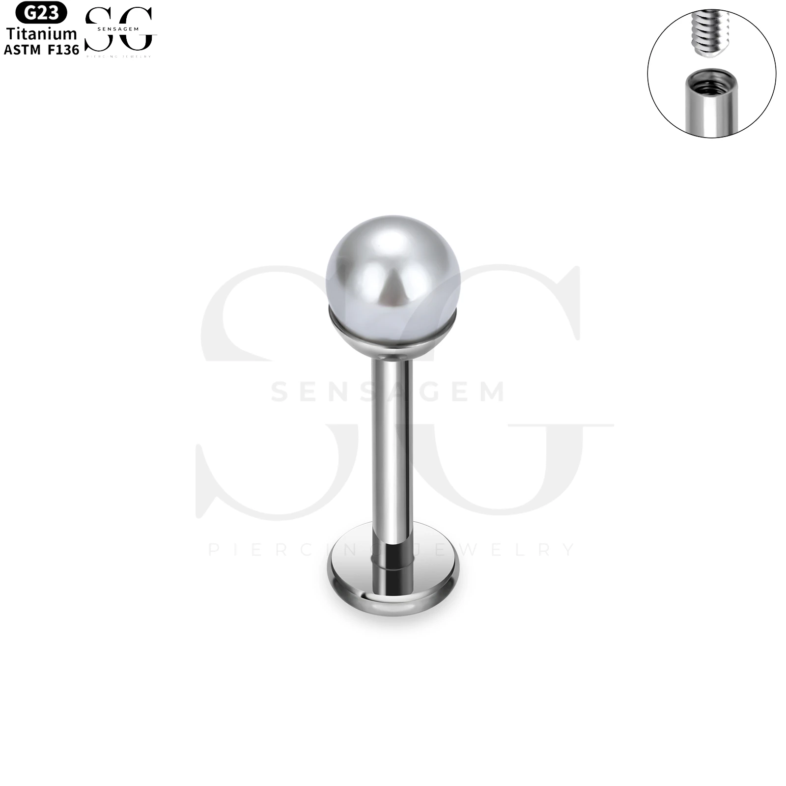 Labret de rosca interna pérola de titânio SG4007 - Imagem 2