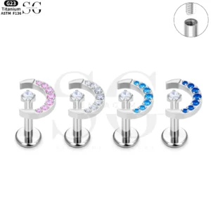 SG4011 Titanium Micro-Paved Zircon Crescent Moon Internal Thread Labret