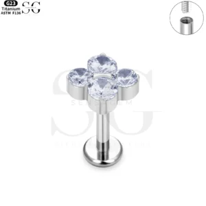 SG4014 Implant Grade F-136 Titanium Pave Flower Labret
