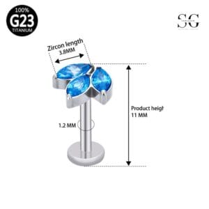 SG4021 Blue Marquise CZ Flower Titanium Internally Threaded Labret
