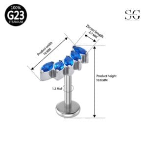 SG4022 Implant Grade Titanium Internally Threaded Five Stone CZ Labret