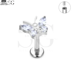 SG4029 Implant Grade F-136 Titanium Marquise Butterfly Labret