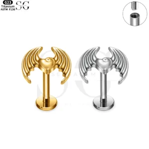 SG4053 G23 Titanium Internally Threaded Labret with Devil Wing Heart Top
