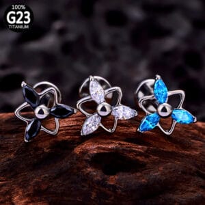 SG4057 Titanium Internally Threaded Labret with Marquise Gem Flower Top