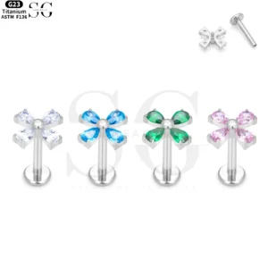 SG4058 Titanium Internally Threaded Labret with Flower Cluster