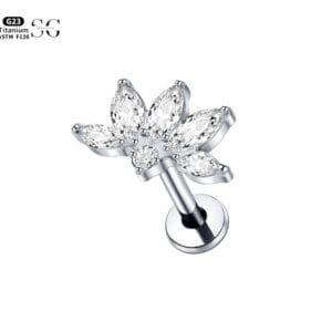 SG4067 Titanium Internally Threaded Labret with Marquise and Round CZ Flower Top