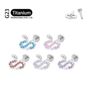 SG4068 Titanium Internally Threaded Labret with CZ Snake Top