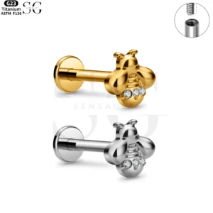 SG4073 Titanium Internally Threaded Labret with CZ Honey Bee Top