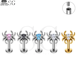 SG4074 Titanium Internally Threaded Labret with Multi-Gem Spider Top