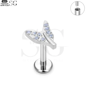 SG4085 Titanium Internally Threaded Labret with CZ Butterfly Top