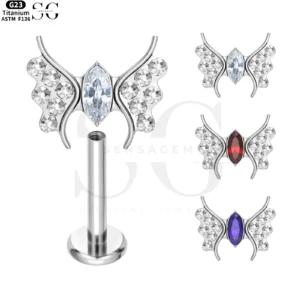 SG4087 Internally Threaded Zircon Gem Angel Wing Labret Lip Stud
