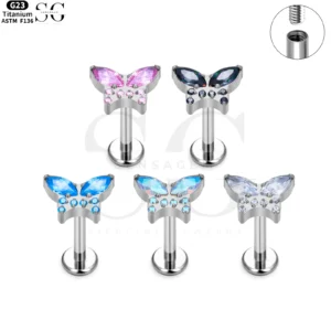 SG4088 Titanium Internally Threaded Zircon Butterfly Labret