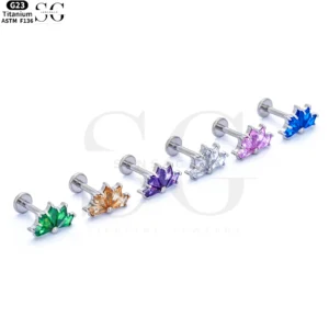 SG4090 Titanium Internally Threaded Zircon Petal/Lotus Flower Labret