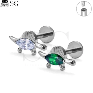 SGYS4093 Titanium Internally Threaded Zircon Dinosaur Labret Stud