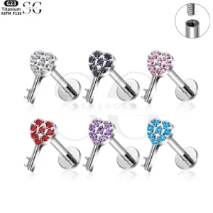 SG4108 Titanium Internally Threaded Heart Zircon Key Cluster Labret Stud