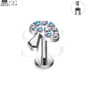 SG4114 Titanium Internally Threaded Heart Cluster CZ/Opal Labret Stud