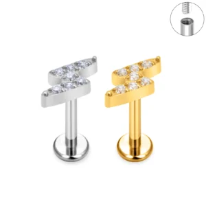 SG4118 Titanium Internally Threaded Zircon Pave Lightning Bolt Labret Stud