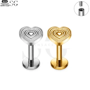 SG4123 Titanium Internally Threaded Layered Heart Labret Stud