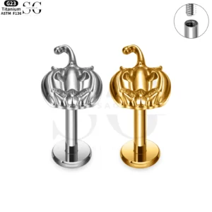 SG4124 Titanium Internally Threaded Halloween Jack-o'-Lantern Labret Stud