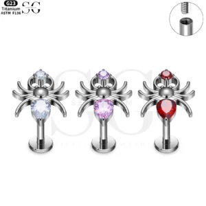 SG4125 Titanium Internally Threaded Zircon Spider Labret Stud
