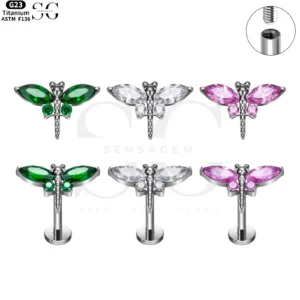 SG4133 Titanium Internally Threaded Zircon Dragonfly Labret Stud