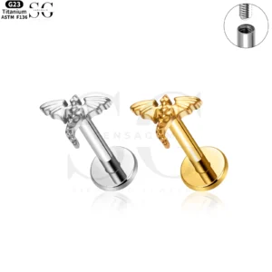 SG4137 Titanium Internally Threaded Winged Staff Labret Stud