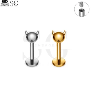 SG4139 Titanium Internally Threaded Mini Devil Horn Labret Stud