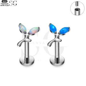 SG4159 Opal Double Gemmed Titanium Labret - Intern schroefdraad