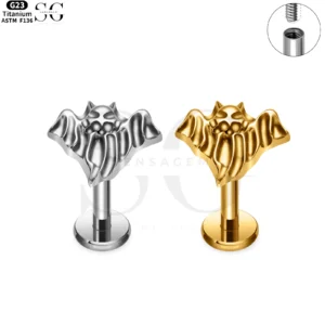SG4168 Bat Wing Design Labret Piercing – Titanium G23, Internal Thread