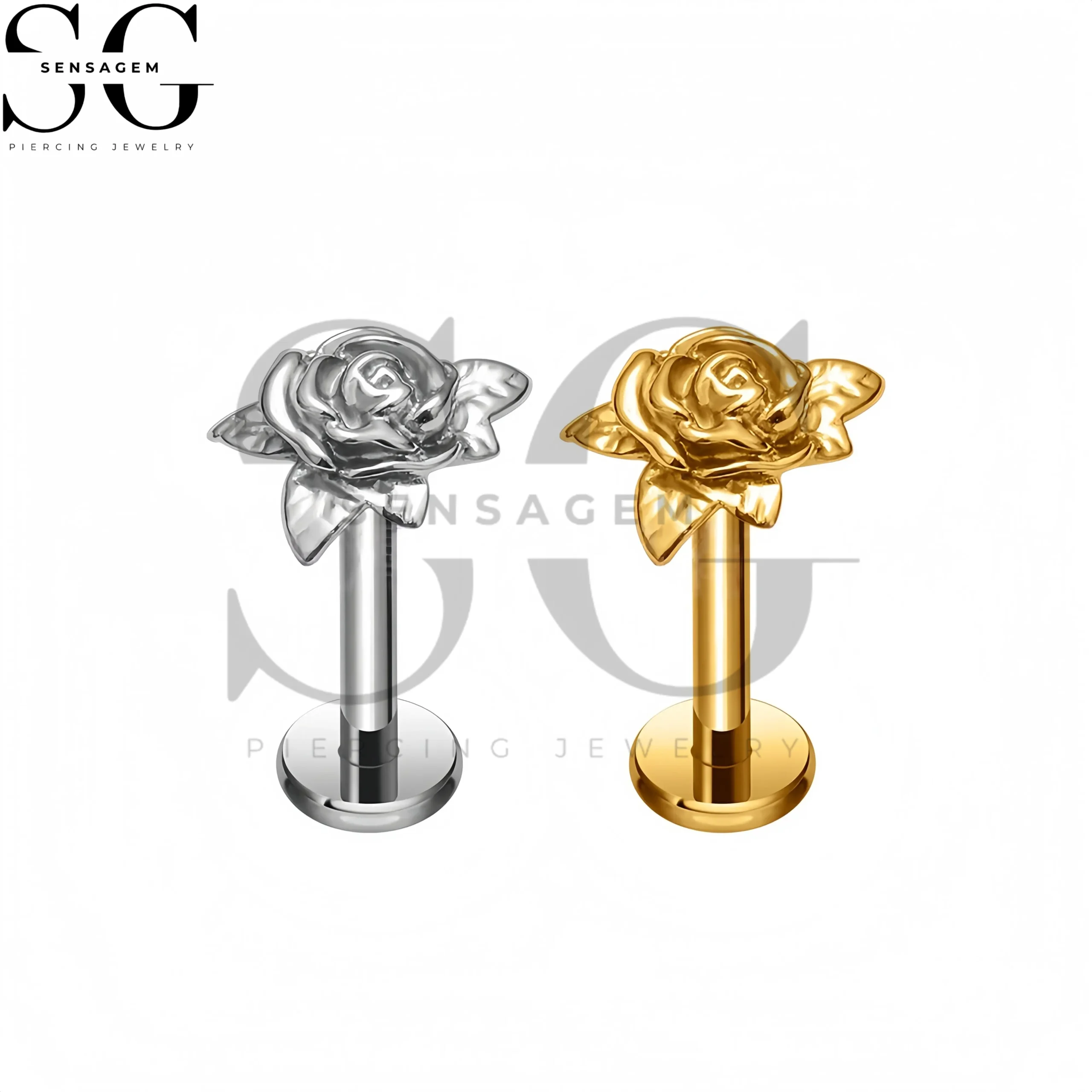 SG4368 G23 Anel labial traseiro plano de titânio 3D Rose Flower Labret Stud