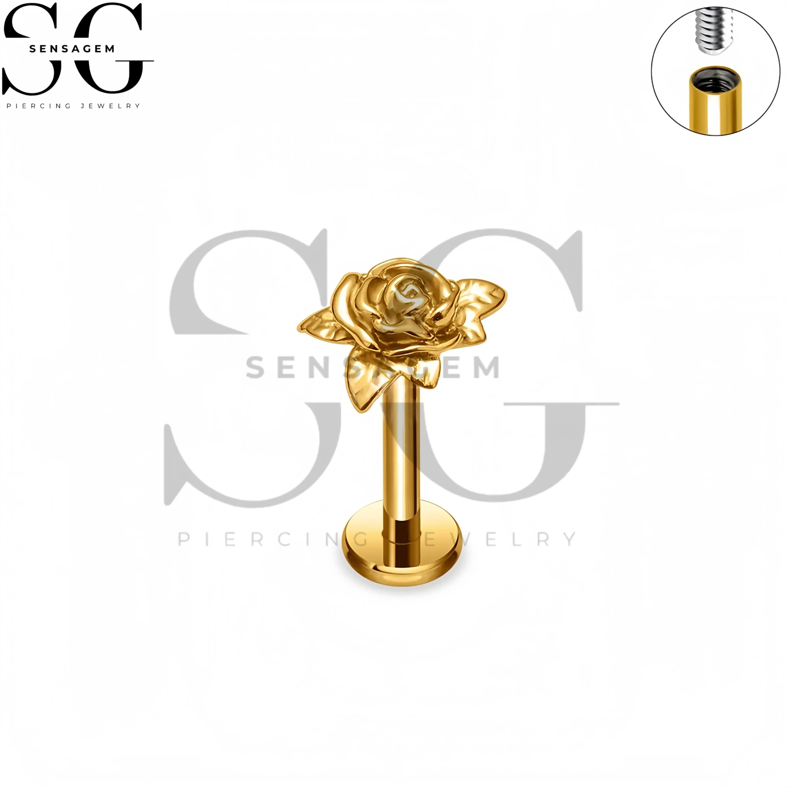 SG4368 G23 Anel labial traseiro plano de titânio 3D Rose Flower Labret Stud - Imagem 2
