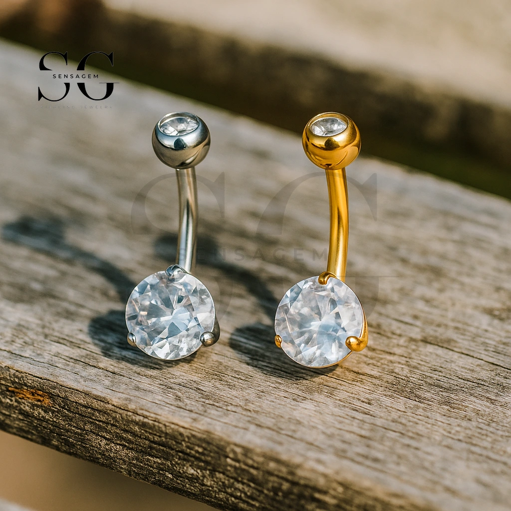 SG6018 F-136 Piercing de ombligo redondo de titanio con circonita cúbica