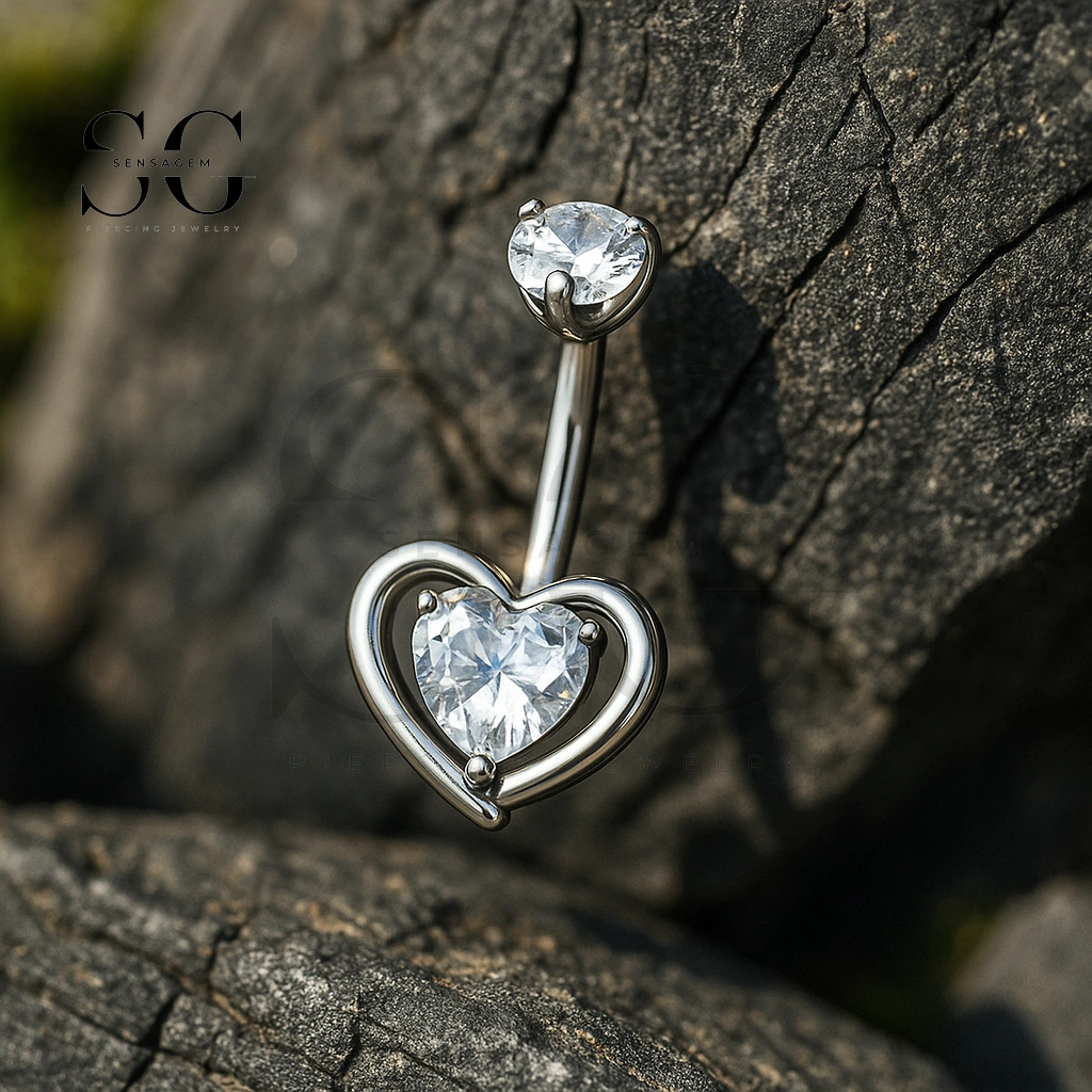 SG6027 G23 Titanium Heart Belly Button Ring Zircon Navel Piercing Jewelry