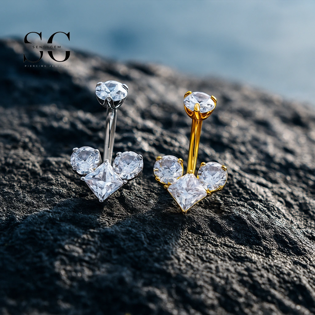 SG6030 G23 Titanium Triple Zircon Belly Button Ring Navel Piercing Jewelry