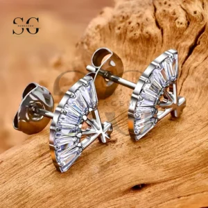 SG19044 Exquisite Design: Titanium Inlaid Diamond Fan Stud Earrings