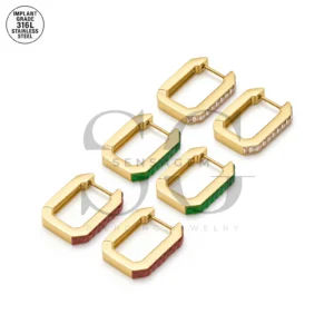 SG9065 316L Stainless Steel Gold Rectangle Hoop Earring