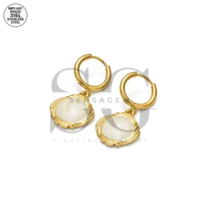 SG9066 316L Gold Resin Gemstone Dangle Hoops