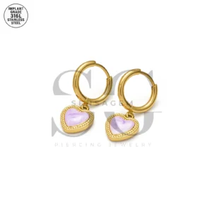 SG9068 316L Stainless Steel Gold Heart Dangle Hoops