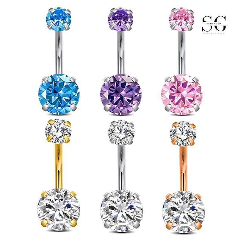 SGYS5003 Internally Threaded Belly Button Ring Round Zircon
