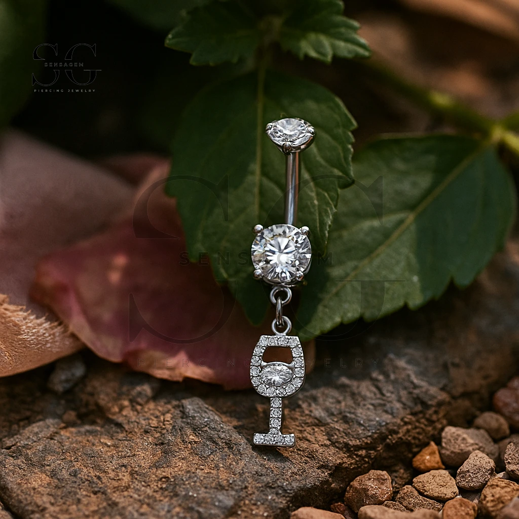 SGYS5032 Elegant Silver Zirconia Belly Ring with Star and Circle Stones