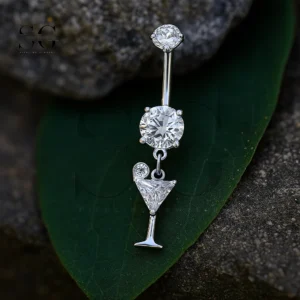 SGYS5033 Elegant Zirconia Belly Ring with Snowflake and Crystal Drop