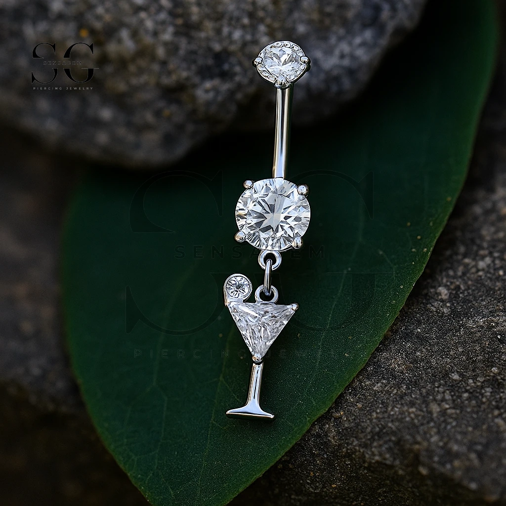SGYS5033 Elegant Zirconia Belly Ring with Snowflake and Crystal Drop