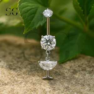 SGYS5034 Elegant Zirconia Belly Ring with Snowflake Cluster and Crystal Drop