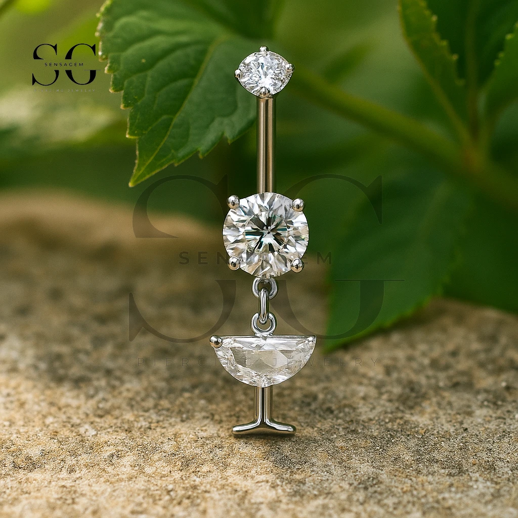 SGYS5034 Elegant Zirconia Belly Ring with Snowflake Cluster and Crystal Drop