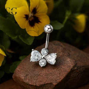SGYS5036 Elegant Zirconia Belly Ring with Butterfly Cluster Design
