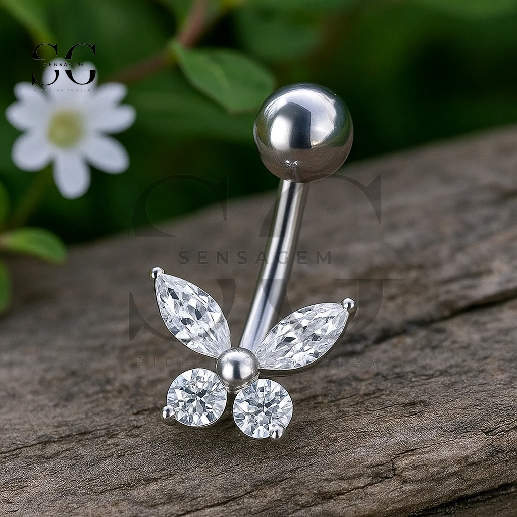 SGYS5037 Leaf Shaped Zirconia Piercing with Crystal Petals