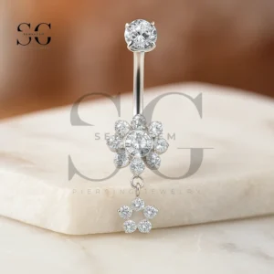 SGYS6039 Flower Shape Diamond Belly Ring with Cluster Petals
